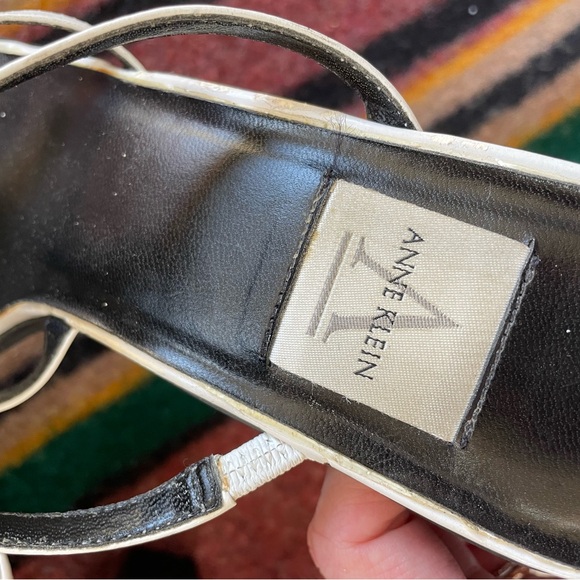 90 squared toe Strappy slide on heels white leather square heel Anne Klein - Picture 2 of 8